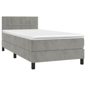vidaXL cama box spring con colchón terciopelo gris claro 90x190 cm