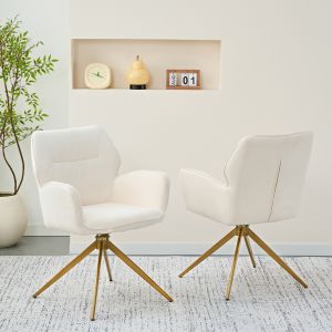 Cadeira de jantar giratória veludo conjunto 2 bege creme estrutura metálica