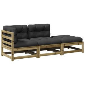vidaXL set de sofás jardín 3 pzas con cojines madera pino impregnada