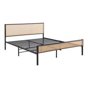 Cama metal linköping cabeceira rectangular 160x200cm preto rattan [en.casa]