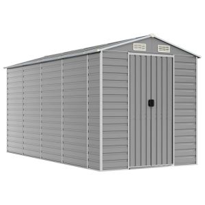 Abrigo de jardim 191x385x198 cm aço galvanizado cinzento-claro