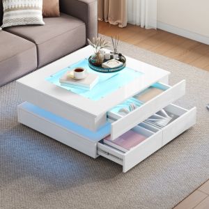 Mesa de centro quadrada com LED branco 35x70x70cm