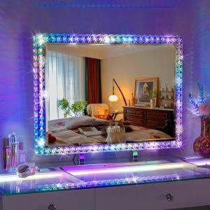 Vanitii espelho de maquiagem com luz rgb penteadeira branco 80 x 60 cm