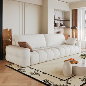 Sofá modular chaise longue em tecido branco creme 260 cm sem montagem