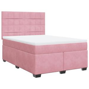 vidaXL cama box spring con colchón terciopelo rosa 160x200 cm