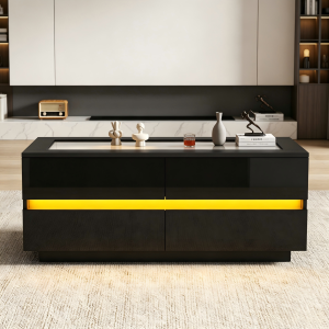 Mesa de centro com LED e 4 gavetas preto 40x100x50cm