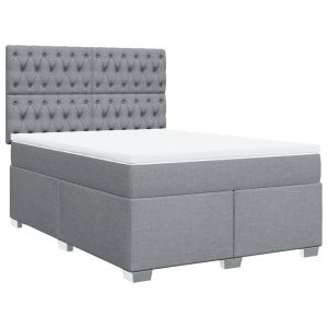 vidaXL cama box spring con colchón tela gris claro 160x200 cm