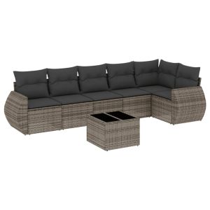 vidaXL set de sofás de jardín 7 piezas con cojines ratán pe gris