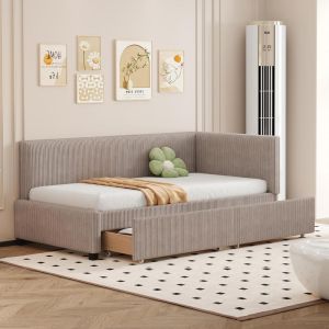 Cama 90x200cm com 2 gavetas grandes, estrado de ripas, cinzenta