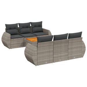 vidaXL set de sofás de jardín 7 piezas con cojines ratán pe gris