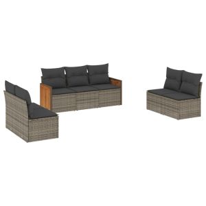 vidaXL set de sofás de jardín 7 piezas con cojines ratán pe gris