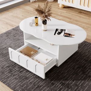 Mesa de centro em nuvem com gaveta e nicho branco 40,5x100x60cm