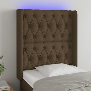 Cabeceira de cama c/ luzes LED tecido 83x16x118/128 cm castanho ptob6627