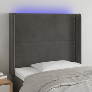 Cabeceira cama c/ luzes LED veludo 93x16x118/128cm cinza-escuro ptob1151
