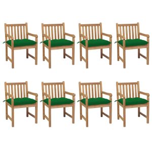 vidaXL sillas de jardín 8 uds madera maciza de teca cojines verde