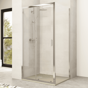 Divisória duche retangular frente 130cm lateral 70cm transparente cromado