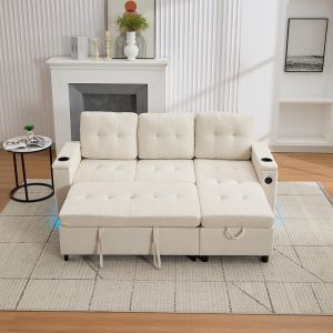 Sofá-cama,compartimento de arrumação oculto,branco