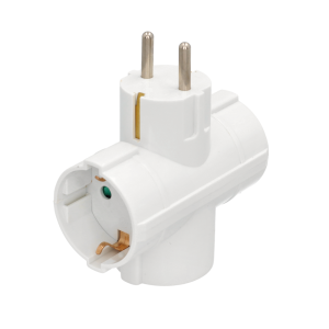 Adaptador corrente triplo com tomada schuko em cruz 3x16a, 250v. Cor branca