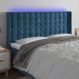 Cabeceira cama c/ luzes LED veludo 203x16x118/128cm azul-escuro ptob6645