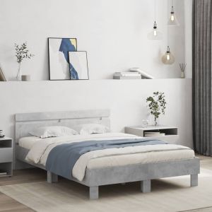 Cama cabeceira e luzes LED 120x200cm cinzento cimento