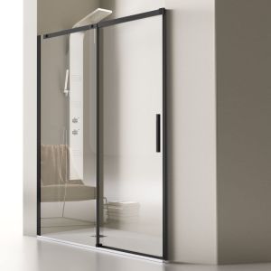 Frente de duche luna preto fosco 144-148cm – vidro transparente