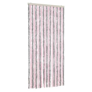 Cortina anti-insetos 90x200 cm chenille cinza-prateado e rosa