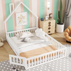 Cama infantil 140x190 cm, estilo cabana, branca