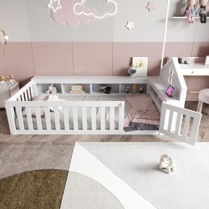 Cama infantil 90x200cm madeira maciça com arrumação branco