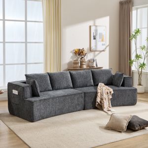 Sofá modular curvo em veludo cinzento escuro