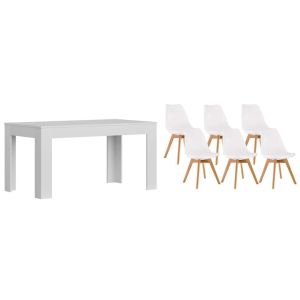 Conjunto mesa extensível de jantar ou cozinha branco + 6 cadeiras nórdicas