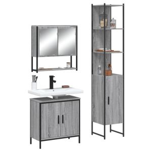 3 pcs conjunto móveis casa de banho madeira proc. Cinza sonoma