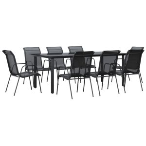 Conjunto de jantar de jardim 9 peças aço e textilene preto