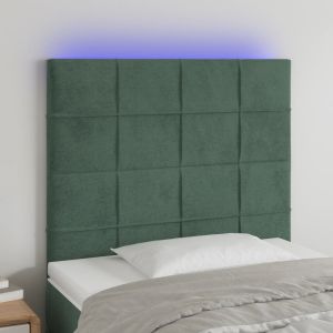 Cabeceira de cama c/ LED veludo 80x5x118/128 cm verde-escuro