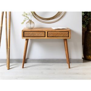 Console nori em acácia/rattan, 90x30x78 cm. 90x30x78 cm