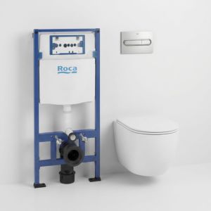 Pack cisterna roca duplo + pl1 cromado brilho + wc round pro total clean