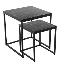 Set 2 mesas auxiliares metal, madera acabado marmol negro