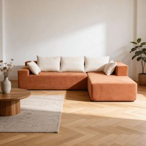 Sofá de salon luna 3 plazas - velours côtelé- orange blanc droite