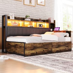 Cama individual 90x200cm com arrumação e escrivaninha madeira – natural
