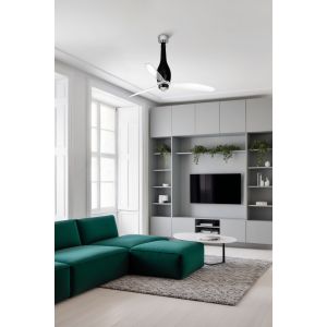 Ventilador de teto 1280 mm em aço e vidro preto lucido com luz integrada