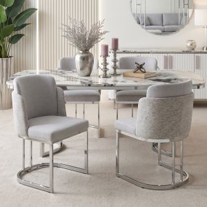 Conjunto sillas comedor chenilla gris plata respaldo doble set 2