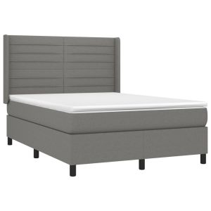 vidaXL cama box spring con colchón tela gris oscuro 140x200 cm