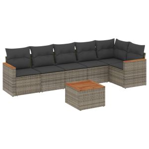 vidaXL set de sofás de jardín 7 piezas con cojines ratán pe gris