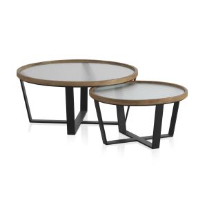 Conjunto de 2 mesas de centro redondas com tampo de vidro, 80x80x36cm