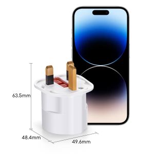 Adaptador de viagem ue para uk, tipo g, 2 pinos para 3 pinos, branco