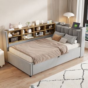Cama com colchão macio,90x202cm,veludo,cinza claro.