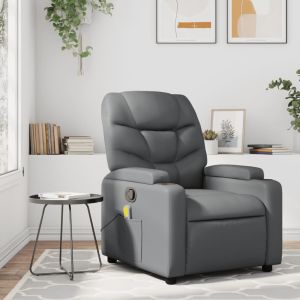 Poltrona de massagens reclinável couro artificial cinzento pt9363