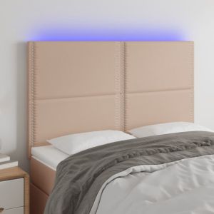 Cabeceira cama c/ LED couro artif. 144x5x118/128 cm cappuccino ptob9037