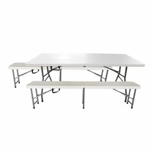 Mesa de piquenique e 2 bancos dobráveis em resina 180x74x74 cm new kol
