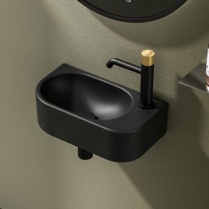 Emke lavabo mural compacto, negro mate, 40x21,5x12 cm, derecha