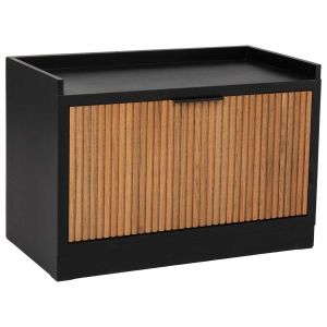 Banco para calçado em madeira e metal preto e castanho 80x38x53h cm